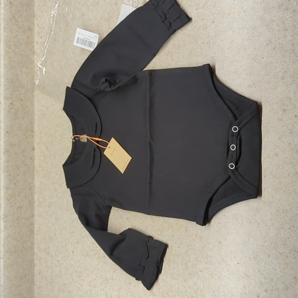 NEW Pureborn Baby Long Sleeve Black Bodysuit w/ Bow Sz 3-6M